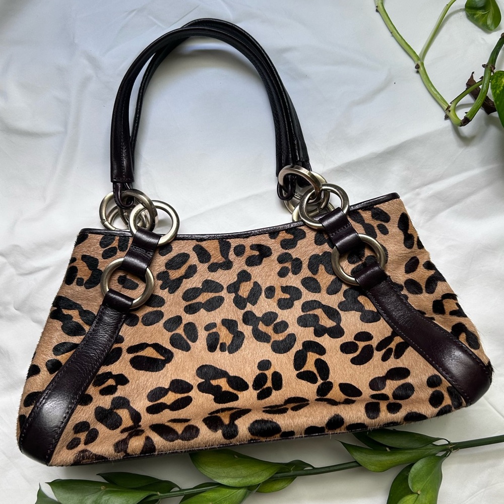 Vintage Y2K Alfani Leopard Print Shoulder Bag with Black Trim